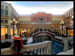 There is a long Venetian canal inside the Venetian, complete with gondolas where tourists can take a ride. It is divided into two parts and on the side is modern chain stores, a bit like a mall.